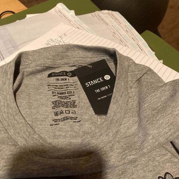 NWT Stance The Crew Men's SS T-Shirt SKETCHY Dove Peace Heather Gray Small - Picture 6 of 7